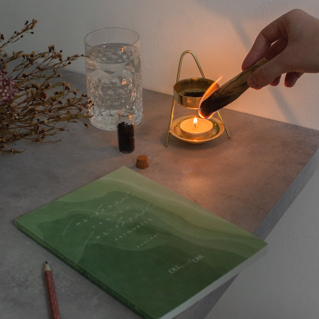 Räucherset, Räucherwerk, Räucherstövchen mit Sieb, Palo Santo, Achtsamkeit Journal