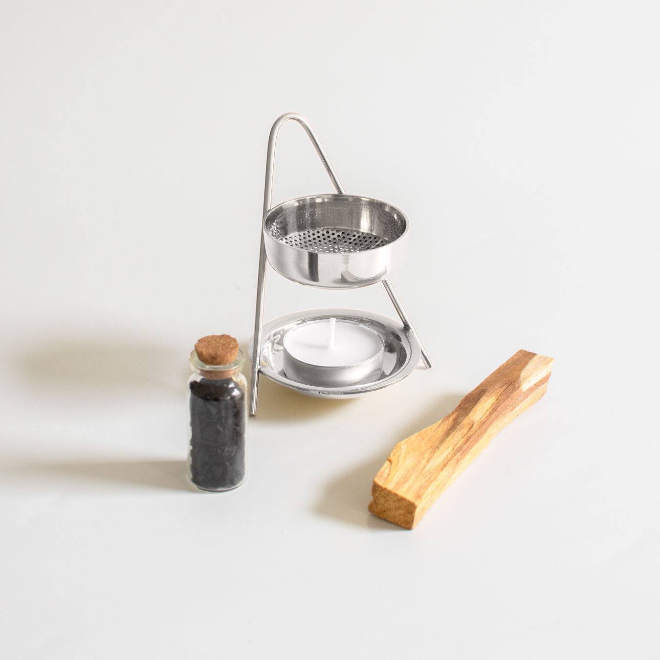 Räucherstoevchen, Stoevchen zum Raeuchern, Raeucherwerk, Raeuchersieb, Raeucherstoevchen_silber, Palo_Santo, Styrax