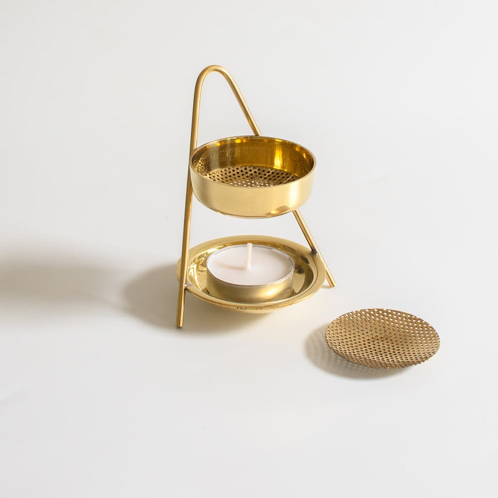 Räucherstövchen, Stövchen zum Räuchern, Räucherwerk, Räuchersieb, Räucherstövchen gold